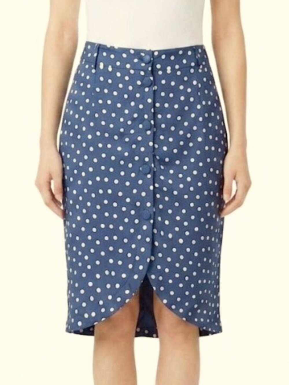 Divided by H&M Scalloped Hem Polkadot Print Button Front Pencil Skirt- Sz. 4